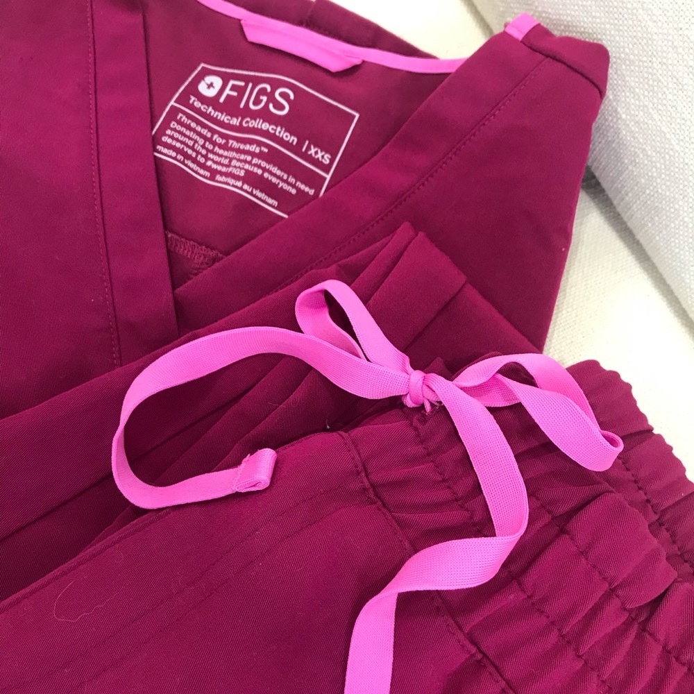 Figs Women's Scrub Set in Magenta with Pink Trim